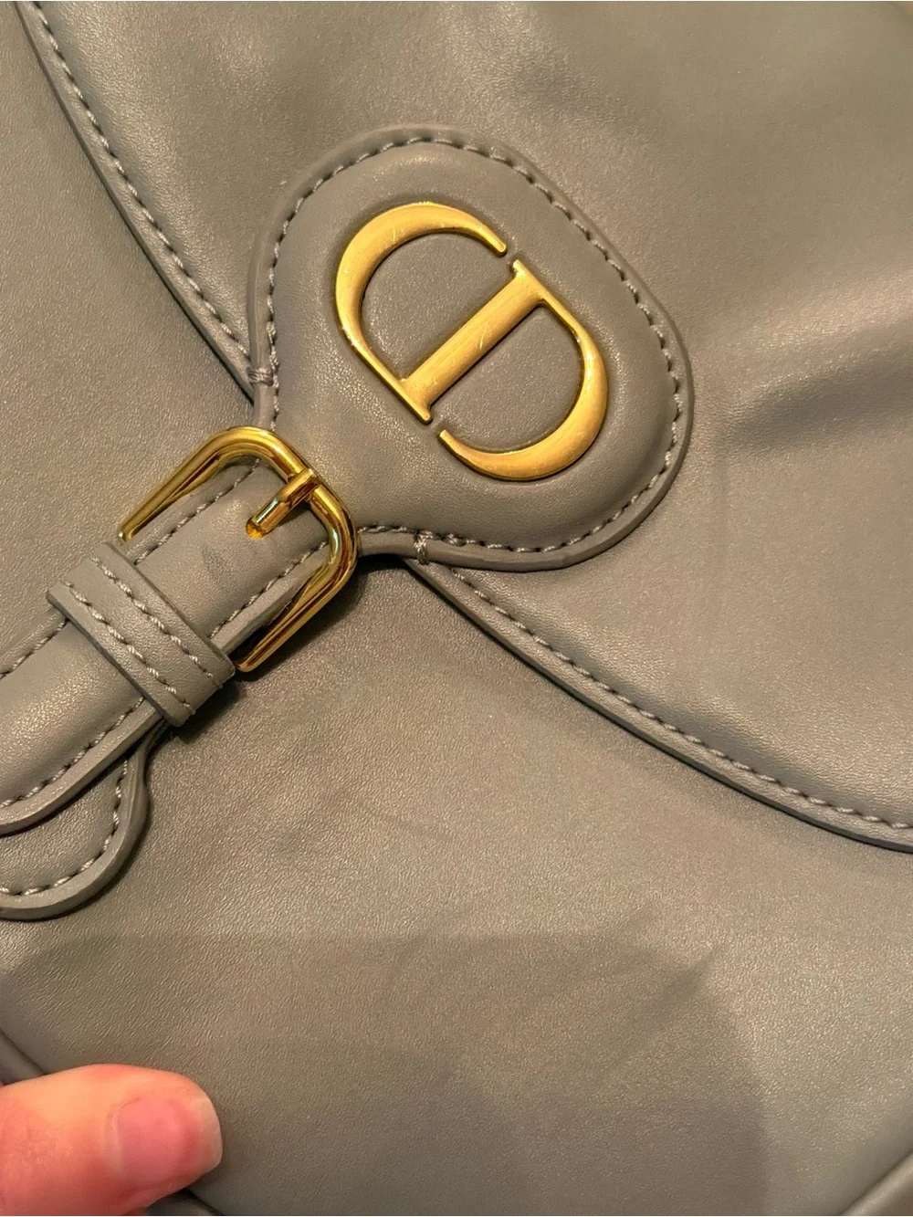 Christian dior Light Gray Leather Saddle Crossbody with Gold CD Hardware